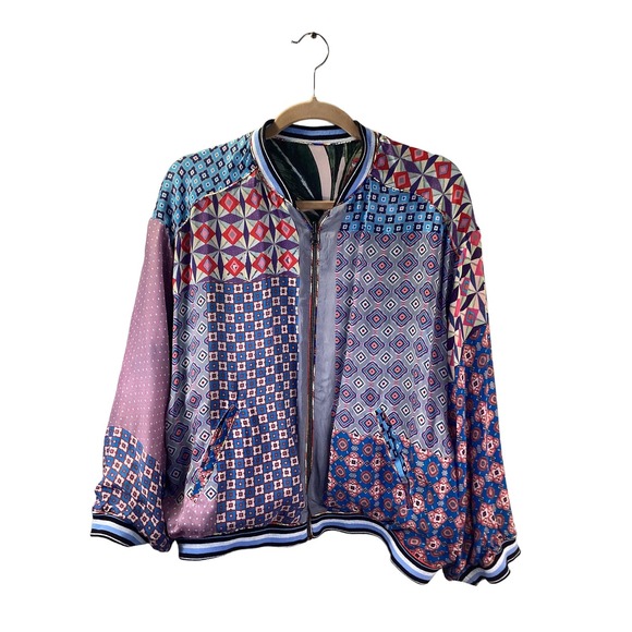 Johnny Was "Wildlife" Bomber Reversible Zipper Silk Jacket M NWT New! $595 Wow! - Picture 2 of 11